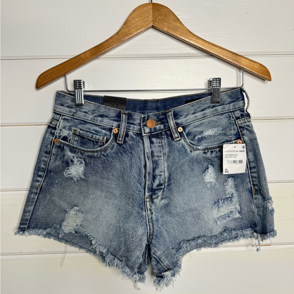 BLANKNYC High Rise Distressed Denim Shorts 26 NWT